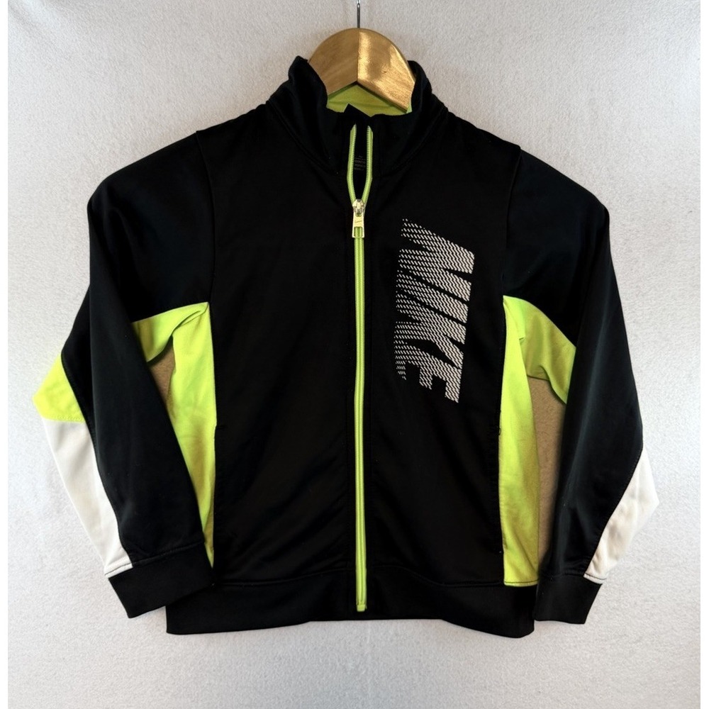 Vintage Nike Boys Kids Size 7‎ Long Sleeve Full Zip Jacket, Black, Neon Yellow